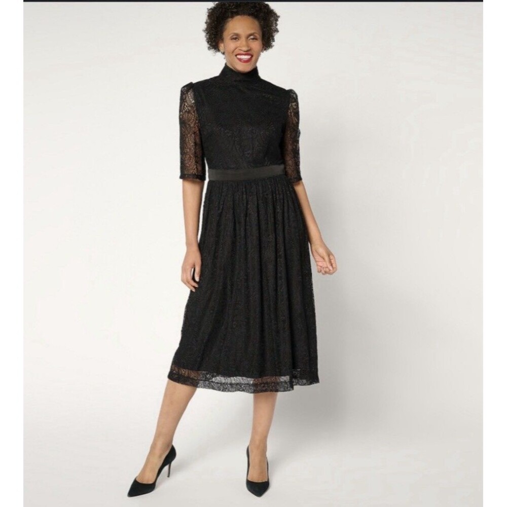 by Stacy London Petite Stretch Lace Lined Midi Dress Black Sz XLP